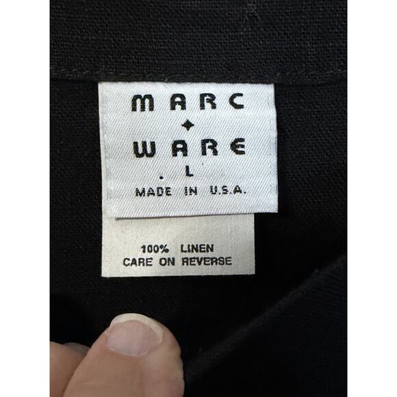 Marc Ware Women's 100% Linen Tunic Sz L Long Sleeve Black White Embroidery USA - Picture 8 of 13